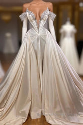 Classic V-Neck Long Sleeves Semi Formal Prom Dresses with Beads